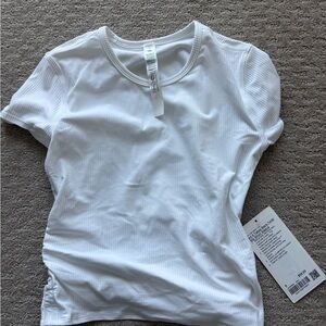 Lululemon Athletica White Ribbed Short Sleeve Tee